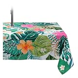 Kamoor Rectangle Outdoor Tablecloth with Umbrella Hole and Zipper Palm Leaves Patio Table Cover 60 x 84 Inch Waterproof Outdoor Table Cloth for Garden Picnic Party