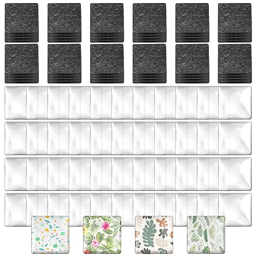 96pcs Craft Magnets Glass Magnet with Adhesive Backing and Transparent Clear Glass Cabochons DIY Magnets for Fridge Refrigerator Magnets(Square,1.2 Inch)