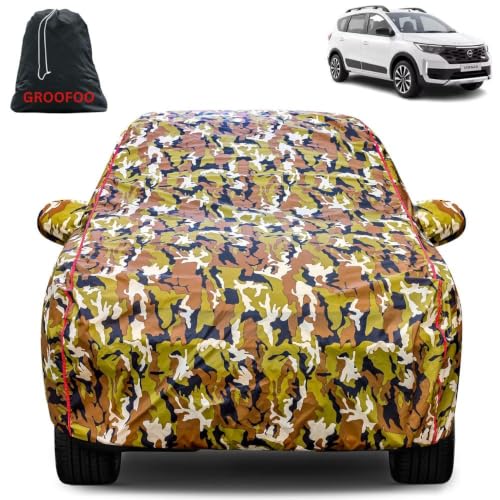 Image of Waterproof Car Body Cover with Mirror Pockets Compatible with Nissan Gravite Car Cover | Triple Stitch and UV & Dust Proof All-Weather Protection, (Army Red)
