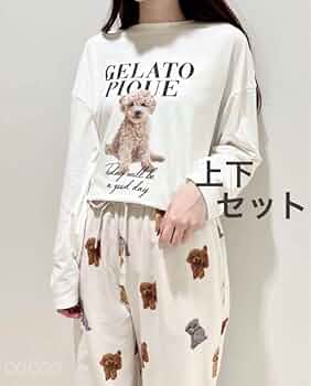 【新品】 ジェラートピケ　トイプードル ワンポイントTシャツ ロングパンツ F トイプードルワンポイントTシャツ(カットソー・Tシャツ)｜ルーム