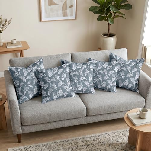 Image of Divine Casa Cushion Covers Set of 5 Zinc Grey | 16x16 Inch Jacquard Designer Sofa Cushion Covers | Modern Decorative Leaf Pattern Throw Pillow Covers