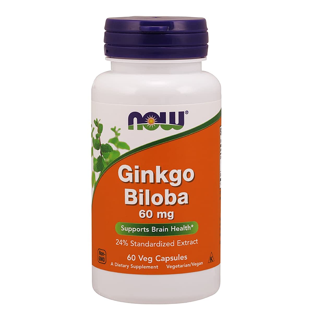 Now Foods Ginkgo Biloba 60mg 60 Veg Capsules | Supports Brain Health | 24% Standardized Extract | Non- GMO | Dietary Supplement