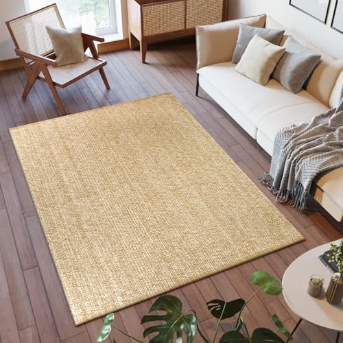 LEEVAN Washable Area Rug 4x6, Hand-Woven Cotton Living Room Rug, Tan/Cream Braided Bedroom Rug, Farmhouse Indoor/Outdoor Floor Carpet for Patio, Nursery, Office, Playroom, Dining Room - Image 6