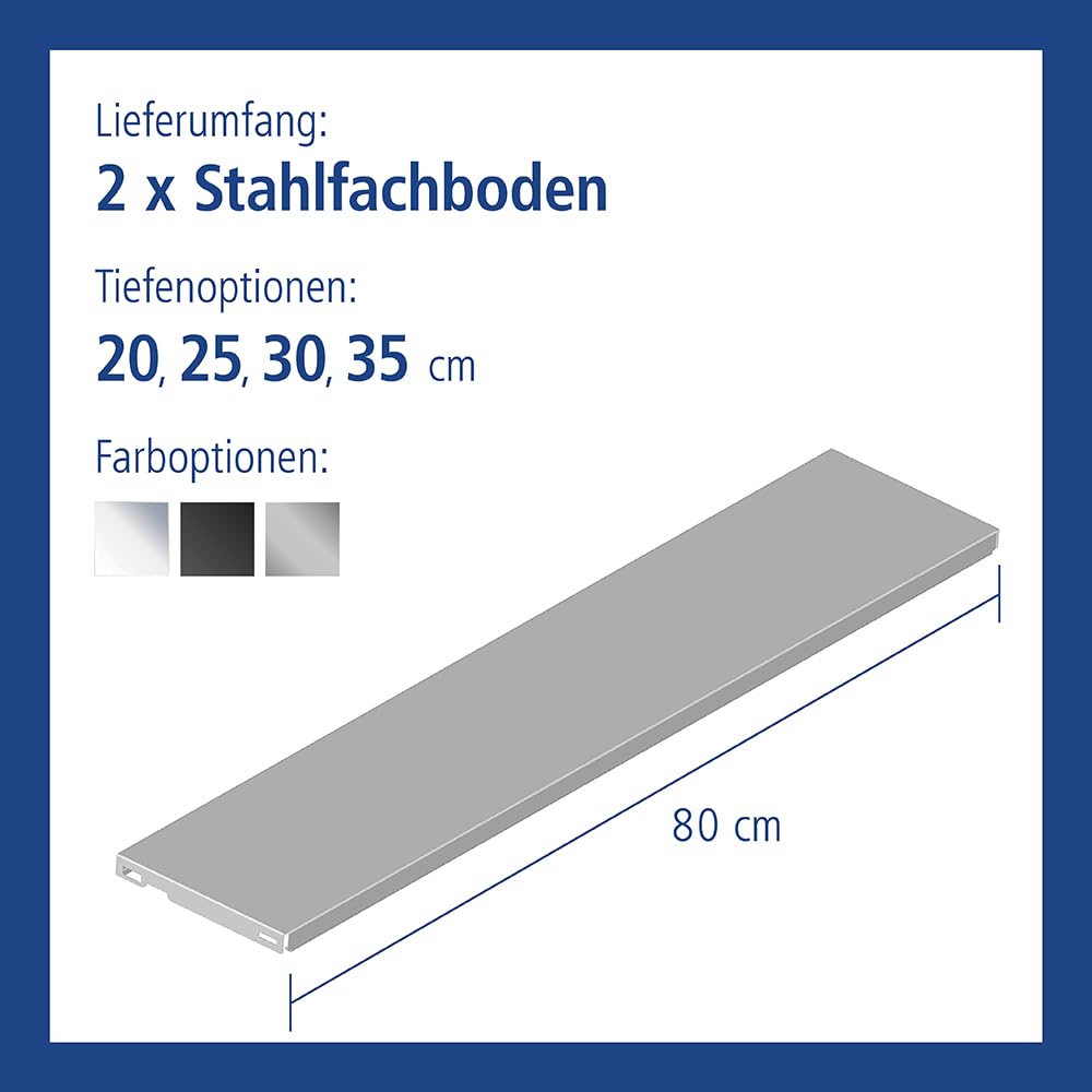 Element System STAHLFACHBODEN - Regalboden für Wandschiene und Pro-Regalträger - 800x350, Stahl, Weiß, 2 Stk.
