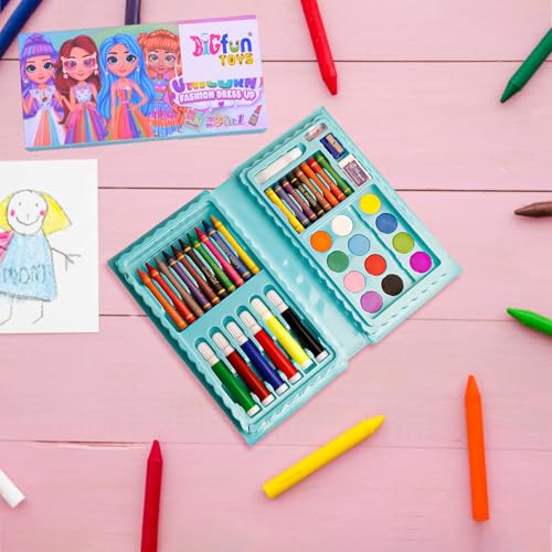 Image of ILEARNNGROW Junior Drawing & Coloring Art Set for Kids with Colour Pencils, Crayons, Watercolours and Sketch Pens | Creative Art Kit for Children | Multicolour (Pack of 1)