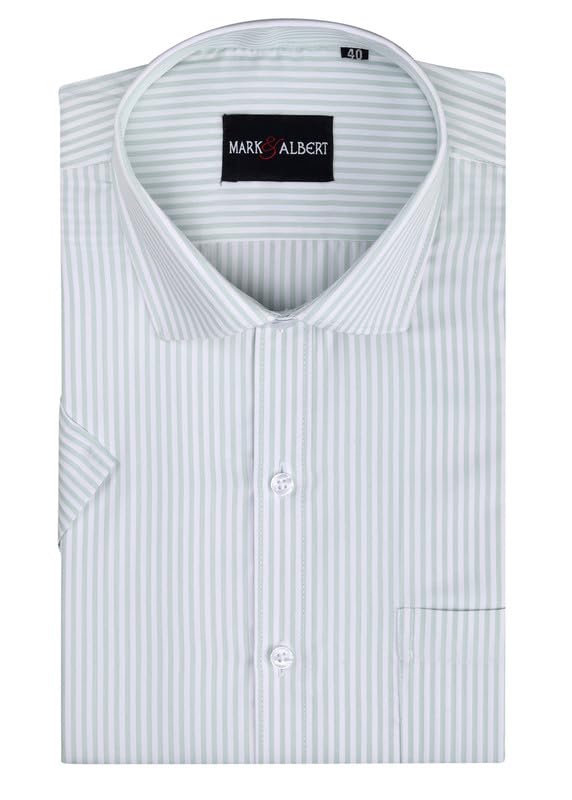 Image of MARK & ALBERT Men's Striped Half Sleeves Regular Fit Shirt | Stretchable Fabric