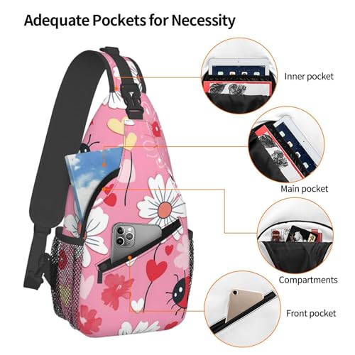Ladybugs Daisy Sling Bag for women and Men, Flower Bird Crossbody Chest Bag Water Resistant, Lightweight Sling Purse for Travel Hiking Gym Everyday Use4