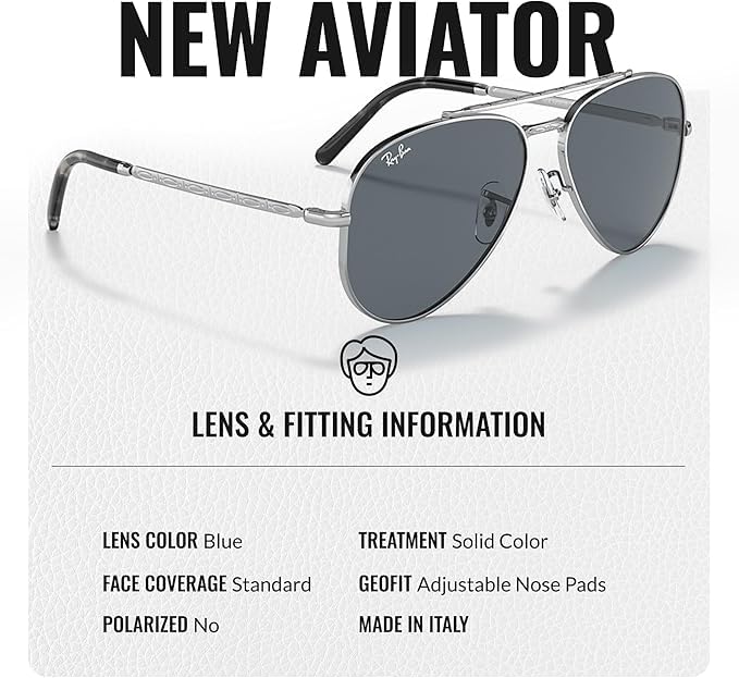 Image of Ray-Ban RB3625 NEW AVIATOR Pilot Shaped Sunglasses for Men & Women with Official RAYBAN Eyewear Kit