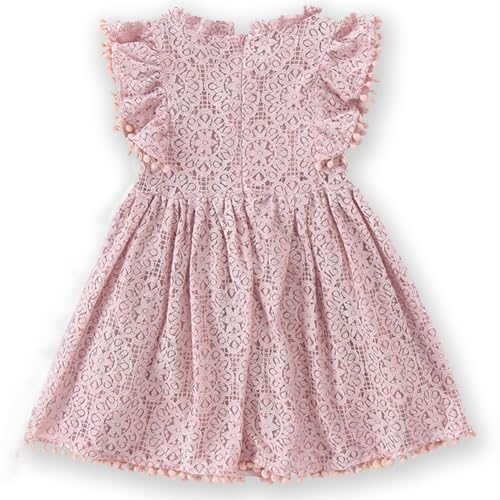 Image of BGFKS Baby Girl Tutu Dress Elegant Lace Pom Pom Flutter Sleeve with Flower Headband Set