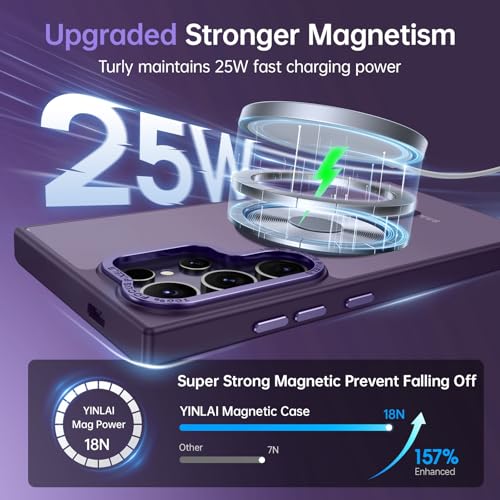 Image of YINLAI for Samsung S24 Ultra Case 6.8-inch,Magnetic Compatible with MagSafe, Slim Matte Anti-Fingerprint, Shockproof Full Body Military Grade Protection for Samsung S24 Ultra Cover, Purple