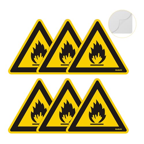 6 pezzi Segnali di avvertimento di pericolo di incendio Segnali di avvertimento di pericolo di incendio PVC ritardante adesivo (giallo - fuoco, lunghezza laterale 20 cm)