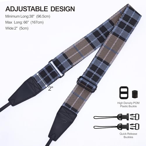 Image of Padwa Lifestyle Extra Long Adjustable Camera Strap for Photographers - 2 inch Wide Full Grain Cowhide Leather Ends Camera Straps with Quick Release for All Cameras,Binoculars(Twill Blue)