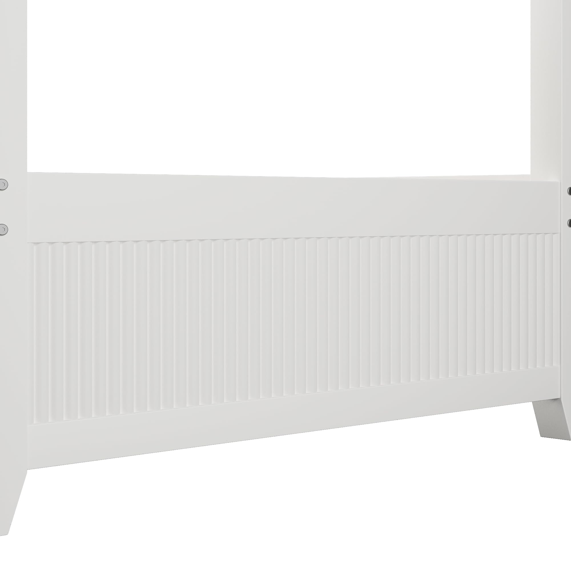 MURUL Himmelbett 90x200 cm Weiß, Massivholz Bett mit Dachrahmen & vertikalen Lamellen, Skandinavisches Design
