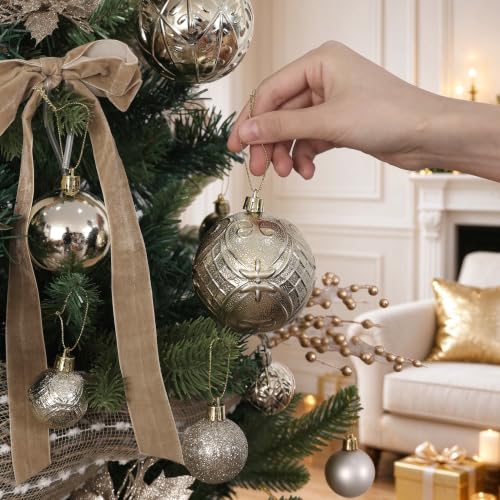 SZVRL Christmas Balls Ornaments -36pcs Shatterproof Christmas Tree Decorations with Hanging Loops for Xmas Tree, Holiday Party, Wedding & Indoor Home Decor,6 Styles in 3 Sizes (Champagne) - image 4
