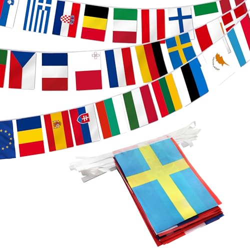 Drapeau de chaîne de l'Union européenne Anley, bannière de fanion de chaîne de 27 pays de l'Union européenne, décoration pour l'inauguration, bar sportif, événements de fête - 27 pieds 27 drapeaux