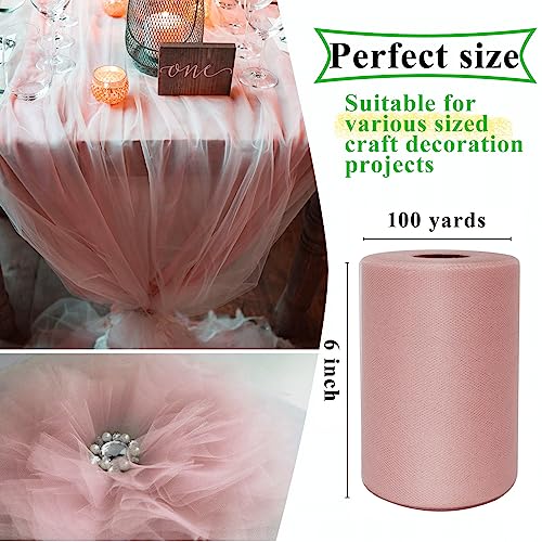 image for IONTACH Dusty Rose Tulle Fabric Rolls 6 Inch by 100 Yards (300 feet) F