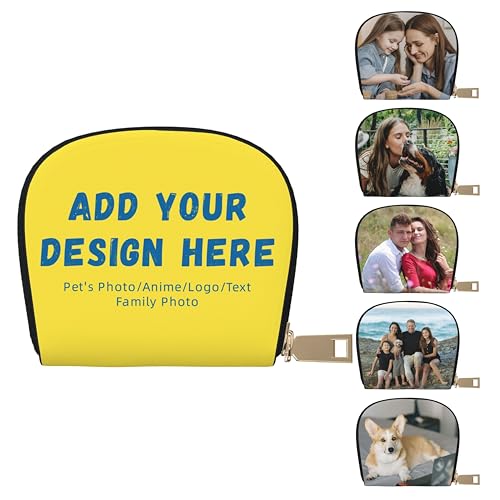 Custom Leather Shell Card Bag with Photo Text Personalized Mini Wallet Zipper Change Purse,Gifts for Men And Women