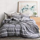 ECOCOTT 3 Pieces Duvet Cover Queen Size, 100% Washed Cotton 1 Duvet Cover with Zipper and 2 Pillowca