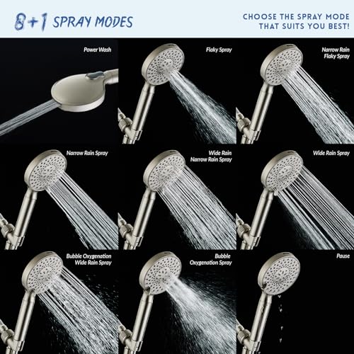 Ryamen RDRM9040BN Filtered Shower Head With Handheld,Brushed Nickel High Pressure 9 Spray Mode Showerhead With Hose,Bracket And Minerals Stones Replacement Filters For Hard Water,Anti-Clog & Powerful To Clean thumb #1