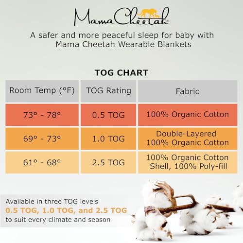 Image of Mama Cheetah Toddler Sleep Sack with Feet, 1.0 TOG Organic Cotton Baby Wearable Blankets with Legs, Baby Sleeping Bag for Walkers, Early Walker 6-18 Month