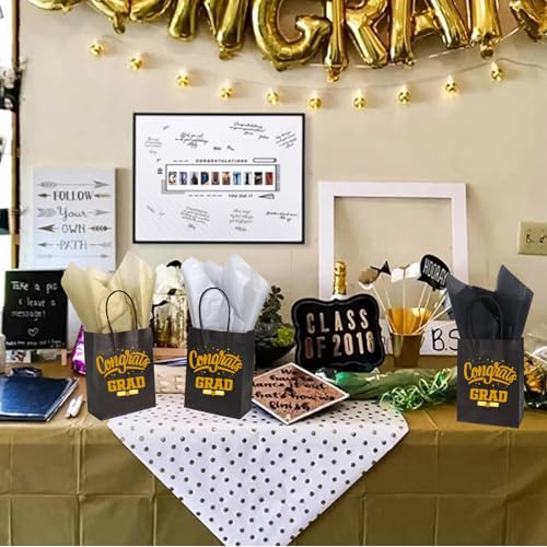Image of BEISHIDA 90 Sheets Black Gold Silver Tissue Paper Bulk, Metallic Graduation Wrapping Tissue Paper for Gift Bags, 14 x 20 Inch Gift Wrap for Graduation Birthday Wedding DIY Crafts Holiday Flowers