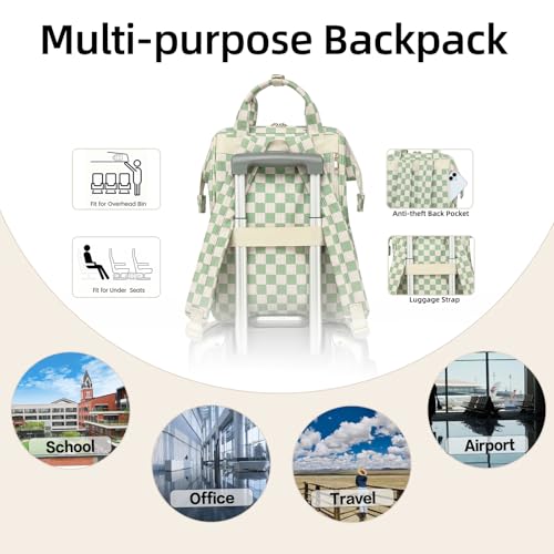 Image of Corduroy Laptop Backpack for Women 15.6 Inch Stylish College School Bookbag, Business Work & Travel Computer Backpacks (Checkered Green)