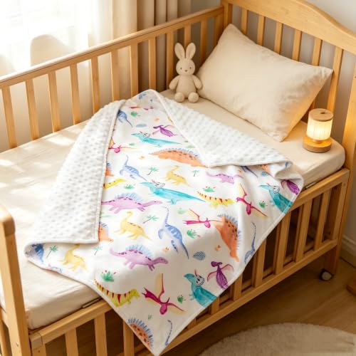 Image of Baby Mink Blankets, Dinosaur Toddler Blanket for Boys Girls, Soft Newborn Blanket with Dotted Backing, Double Layer, Crib Receiving Blanket for Nursery, Shower Gifts, 30 X 40 Inches