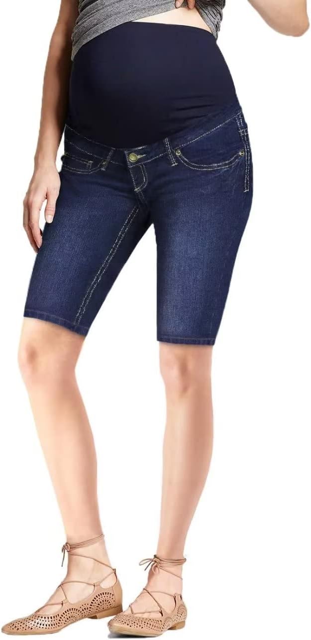 Hybrid & Company Women's Maternity Denim Shorts Over The Belly Comfy Skinny Bermuda Jeans