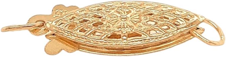 20MM 14K Solid Yellow Gold Marquise Filigree Safety Clasp for Pearl or Bead Strands Made in USA by CRAFT WIRE