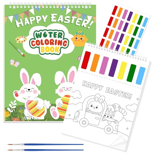 Paint with Water Coloring Books for Toddlers - Easter Basket Stuffers Gifts - Easter Watercolor Paint Set with 2 Brushes, Mess-Free Paint Activity Arts & Crafts Toy Supplies for Kids Ages 4 5 6 7 8