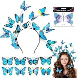 Augesak Diadema Mariposa Mujer, 8 Piezas Horquillas Mariposas y Tatuajes Temporales de Mariposas, Tocado de Mariposa, Pinzas de Pelo Mariposa Accesorios Carnaval para Disfraz Fiesta Cosplay