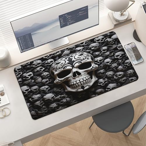 Black and White Skulls Desk Pad con Base de Goma Grande 60x30 cm miniatura 6