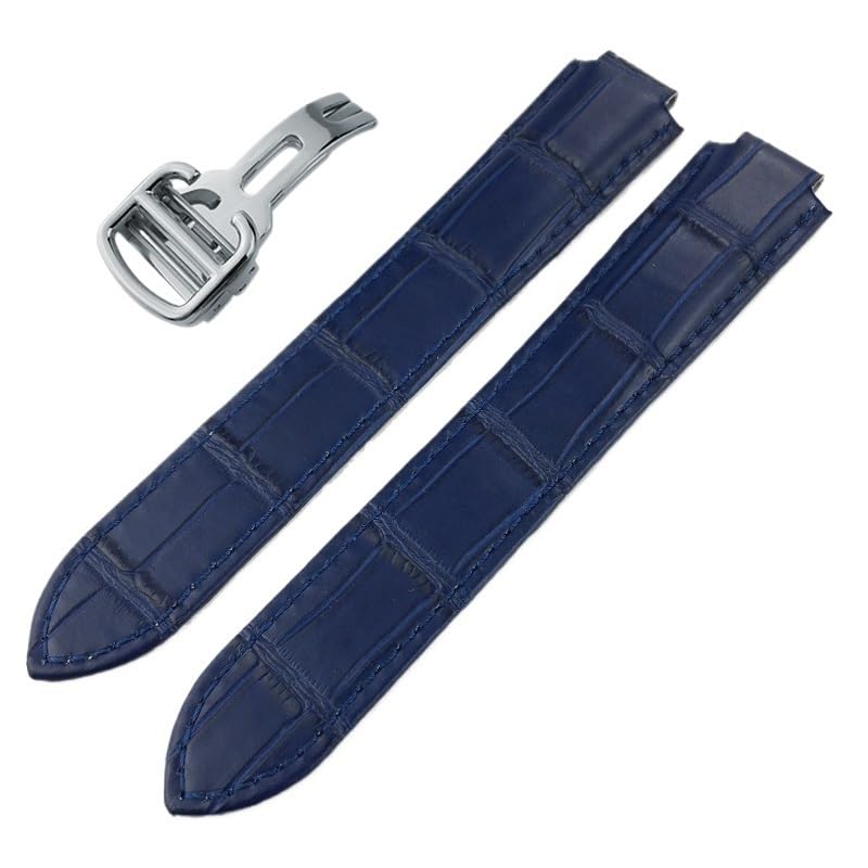 Bracelet cuir de vachette bleu convexe 14mm compatible avec montre Cartier Ballon Bleu