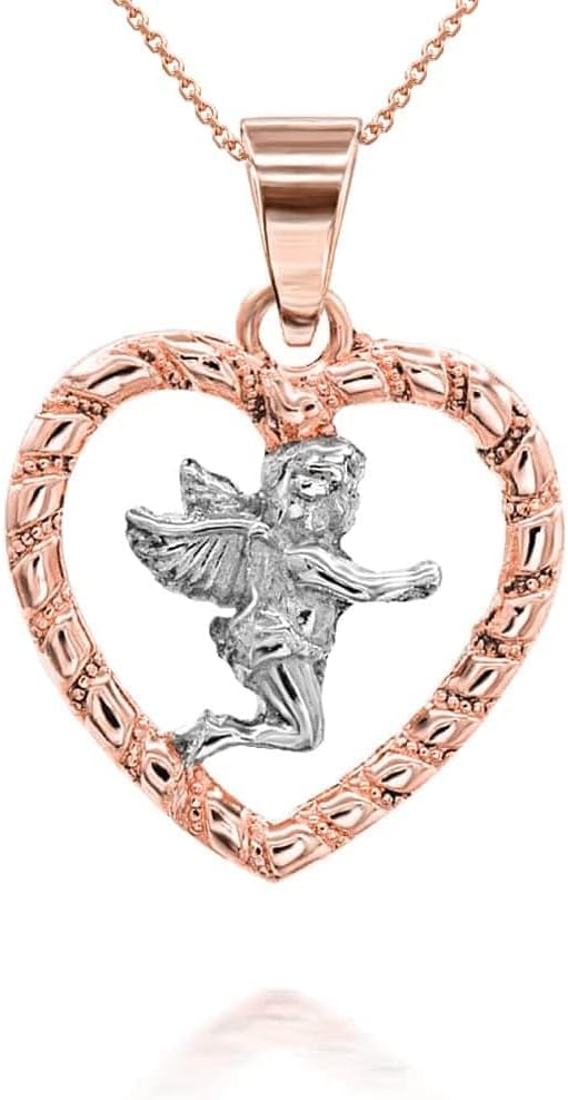 Fine 14k Gold Angel Open Heart Pendant Necklace