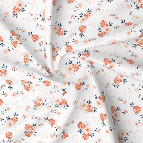 Image of Layers 100% Cotton Bedsheet for Double Size Bed | Lumina Floret Collection | 144 TC Soft & Breathable | Floral Print with 2 Pillow Covers | Wrinkle Free | 3 Piece Bedding Set - White & Orange