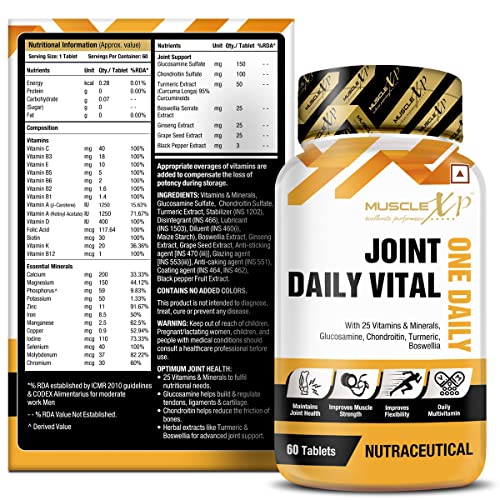 Image of MuscleXP MultiVitamin Joint One Daily Vital with Glucosamine, Chondroitin, Curcumin 95% - 60 Tablets - Pack Of 2