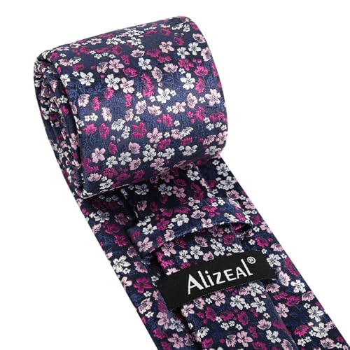 Image of Alizeal Mens 3.15inches Exquisite Floral Tie with Small Flower Printed Pocket Square