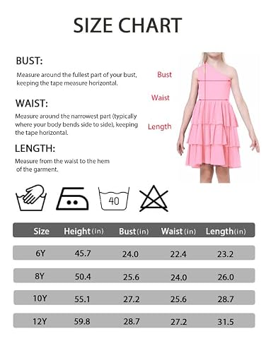 Mebius Girls Dresses One Shoulder Tiered Special Occasion Sleeveless Cutout Kids A-Line Dress For Party Birthday Pink 10Y #TOP6