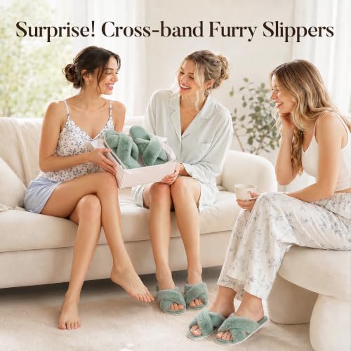 Image of Ankis Women's Fuzzy Slippers Cross Band Memory Foam Open Toe Comfy Soft House Shoes Anti-Slip Indoor Outdoor Gifts for Women