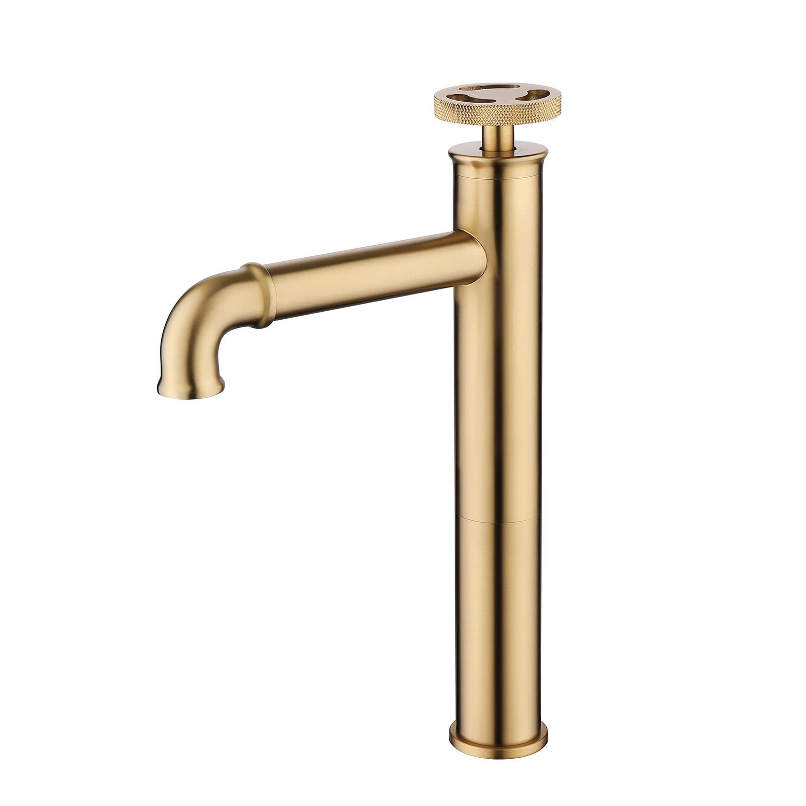 YalsfoweIndustrial Bathroom Sink Tap Brass, Basin Mixer Tap, Single Hole Bathroom Sink Tap One Wheel Handle, Tall Basin Faucet Deck Mounted Bathroom Faucet,Brushed Gold