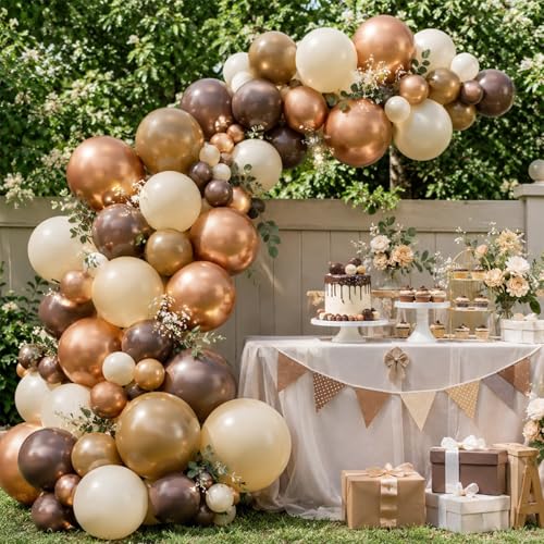 Image of Brown Balloons, 60 Pcs 12 Inch Dark Brown Coffee Tan Nude Sand White Latex Balloons for Western Cowboy Neutral Party Decorations