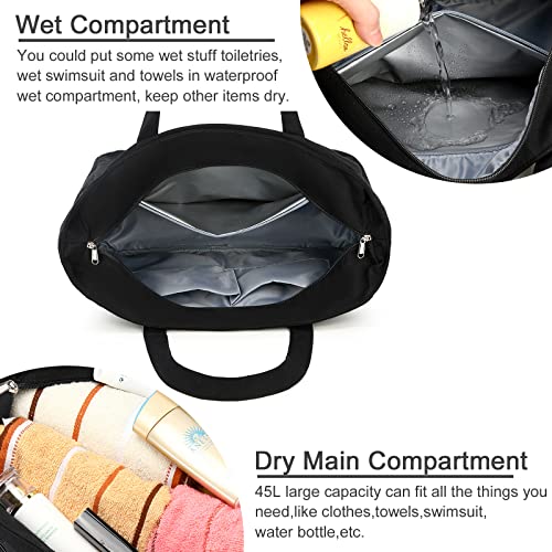 Image of LEDAOU Large Beach Tote Bag Women Waterproof Sandproof Zipper Beach Tote Bag for Pool Gym Grocery Travel with Wet Pocket | Waterproof