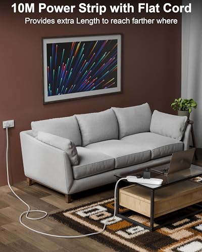 Image of FEDUS Surge Protector, 4 Universal Sockets with Individual Switch, 32 Feet 10 Meter Long Cable, Extension Board Cord, Automatic Overload Protection, Fireproof Power Strip Switch Board, Spike Guard