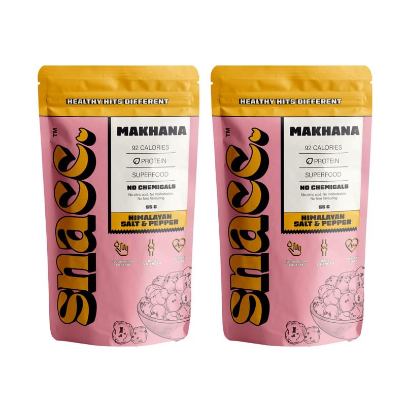 Image of Snacc Himalayan Salt & Pepper Makhana, Spicy Roasted Fox Nuts, Protein Rich, Gluten Free, MSG Free, Zero Trans Fat, Zero Sugar, Low Calorie (Pack of 2, Salt & Pepper)