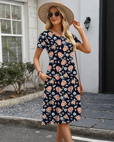 Image of COSSEN Women's 2026 Summer Midi Dress Crew Neck Short Sleeve Casual Tshirt Flowy Loose Sundress with Pockets