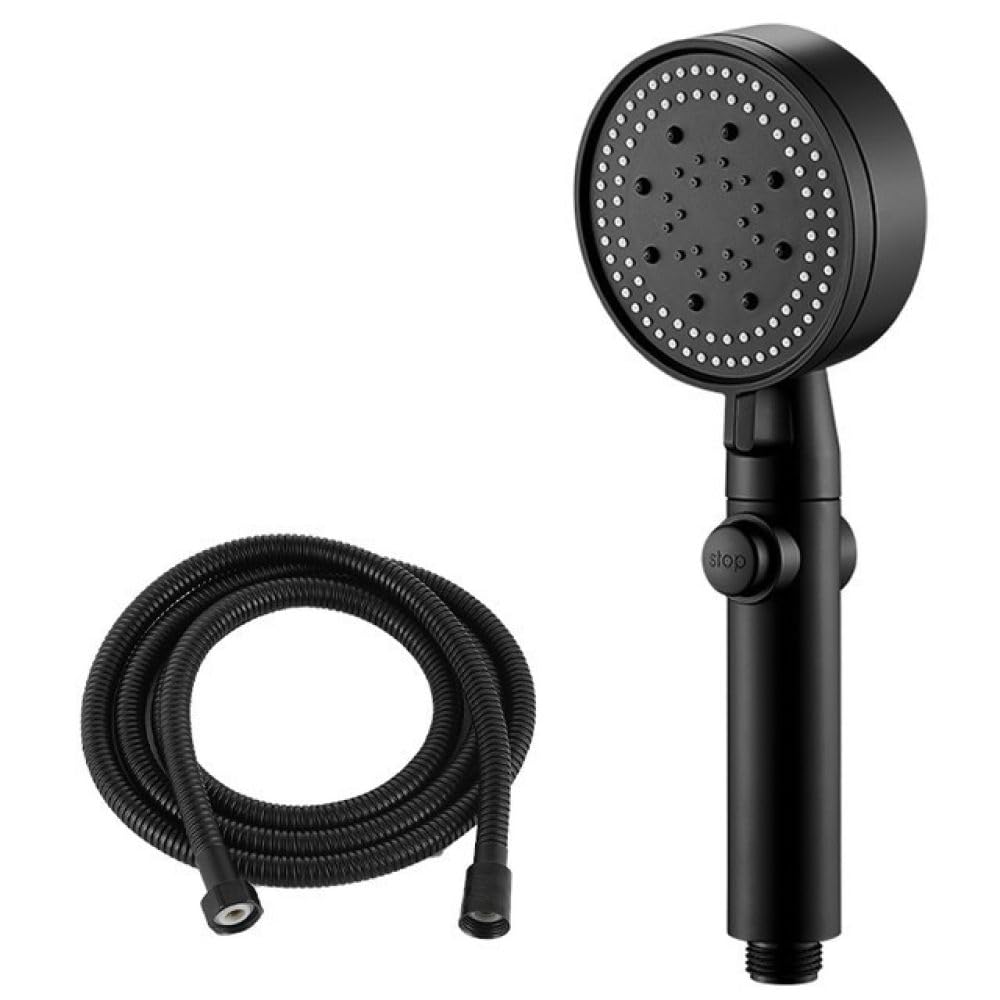 Pommeau de Douche Haute Pression 5 Modes Pommeaux de Douche réglables avec Tuyau Économie d'eau Buse de pulvérisation d'arrêt à Une Touche Accessoires de Salle de Bain, Style 1, Tuyau Noir