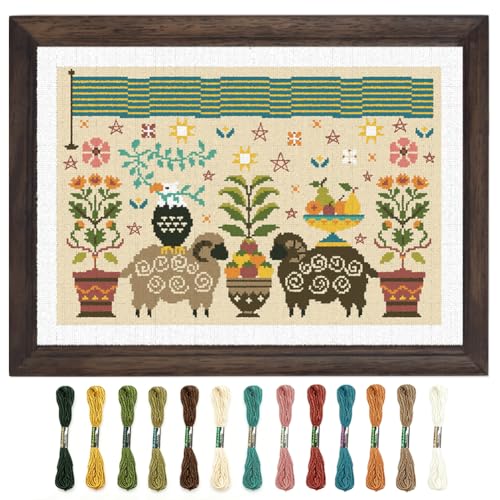 Image of FREEBLOSS 11CT Cross Stitch Kit Stamped Cross Stitch Craft Kit with Stitching Guide for Beginners Folk Painting Embroidery Set Crossstitch Wall Hanging Set 13.8x19.7inch