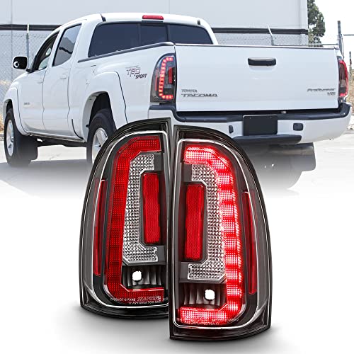 ACANII - For 2005-2015 Toyota Tacoma Pickup Pick up Black LED Strip Tail Lights Lamps Taillights Driver Passenger Side