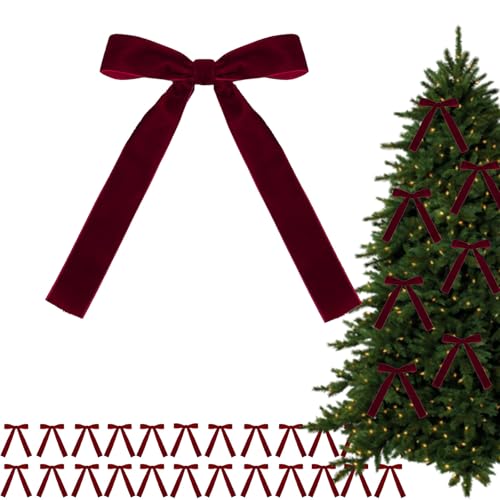 Genérico Lazos para Arbol De Navidad, Lazos De Terciopelo para Arbol De Navidad, MoñOs Grandes para Arbol De Navidad, Lazos Rojos para Arbol De Navidad (24Pcs)