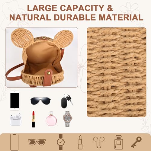 Mouse Ear Straw Purse for Women - Kawaii Rattan Woven Boho Crossbody Bag, Summer Wicker Beach Clutch handbags for Vacation4